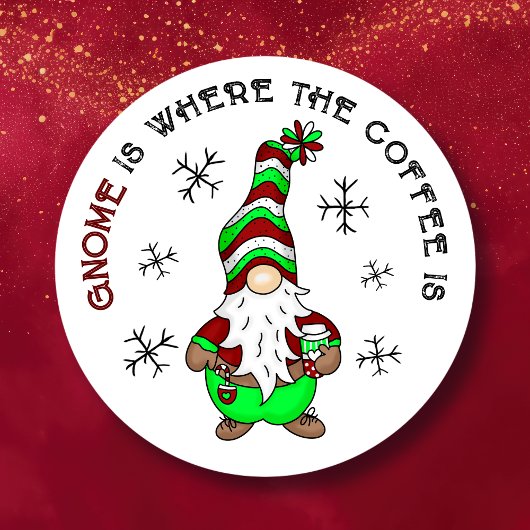 Sticker Rond Gnome est l'endroit où se trouve le café | Noël mi