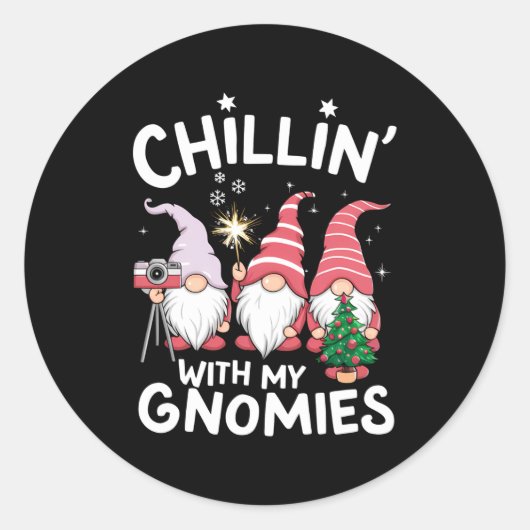 Sticker Rond Gnome Family Christmas Chillin With My Gnomies (Devant)