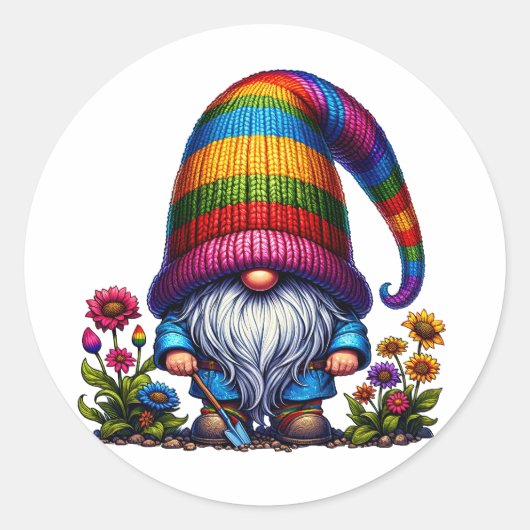 Sticker Rond Gnome florale mignonne (Devant)