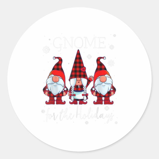 Sticker Rond Gnome for the Holidays Buffalo Plaid 3 (Devant)