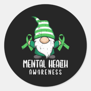 Sticker Rond Gnome Green Ribbon Mentale Guerrier de sensibilisa
