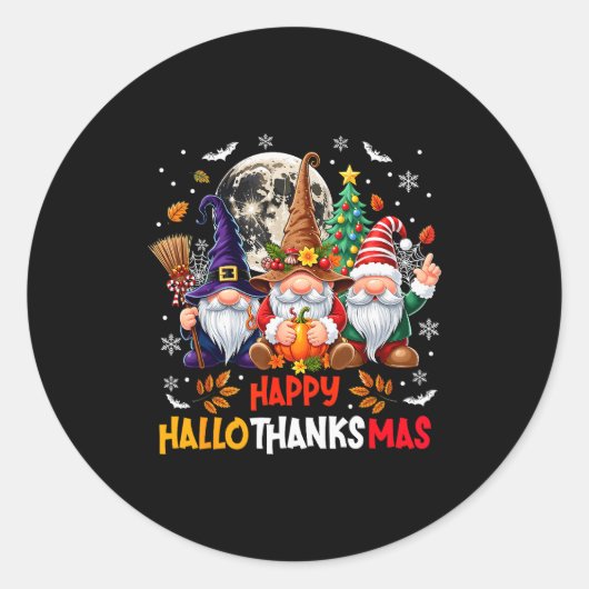 Sticker Rond Gnome Hallothanksmas Halloween Thanksgiving Christ (Devant)