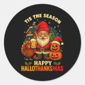 Sticker Rond Gnome Happy Hallothanksmas Shirt Halloween Thanksg (Devant)