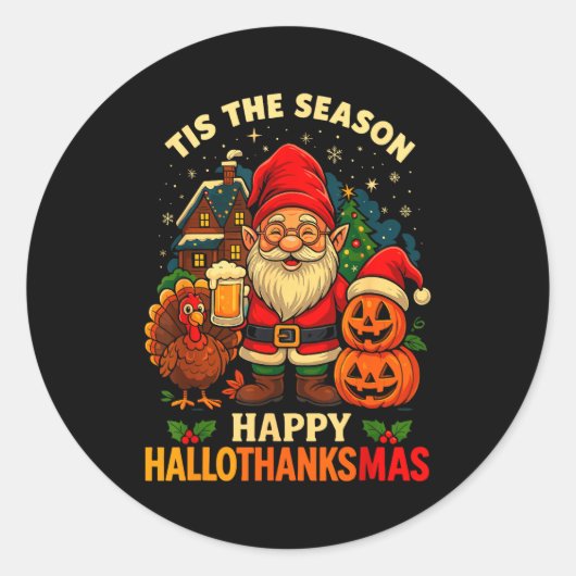 Sticker Rond Gnome Happy Hallothanksmas Shirt Halloween Thanksg (Devant)