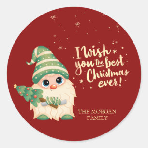 Sticker Rond Gnome, je vous souhaite un très joyeux Noël