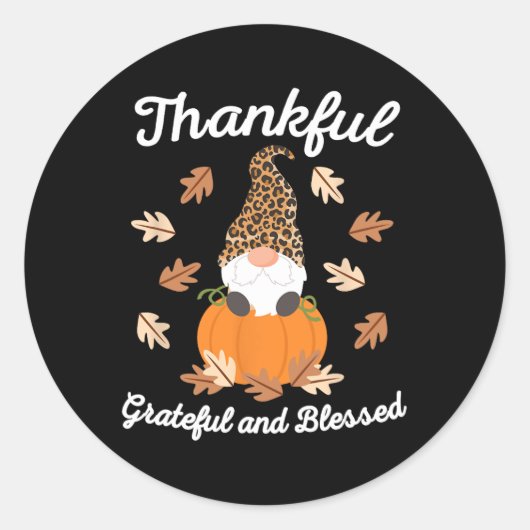 Sticker Rond Gnome Léopard Gnome de Thanksgiving mignonne Chute (Devant)