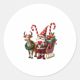 Sticker Rond Gnome Lumière de Noël Père Noël Chevauchant le Tra