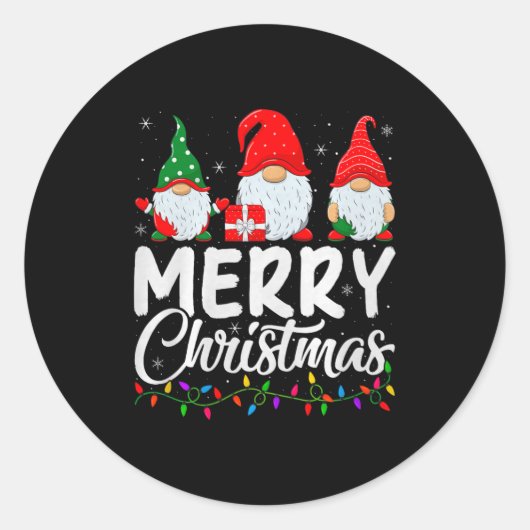 Sticker Rond Gnome Merry Christmas Pajamas Matching Family Grou (Devant)