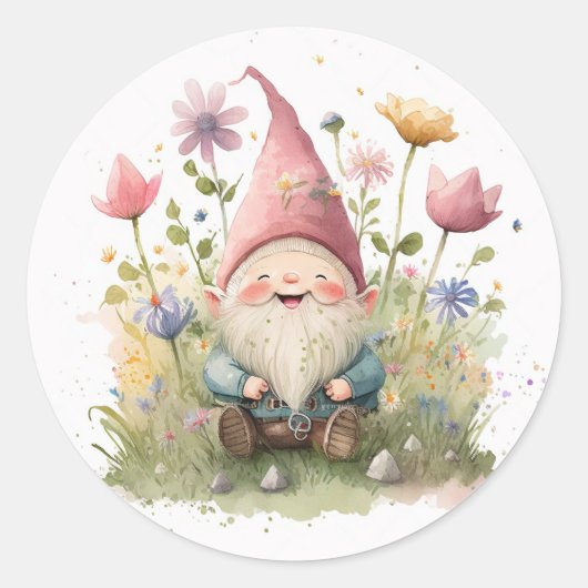Sticker Rond Gnome Mignonne Dans Le Jardin (Devant)