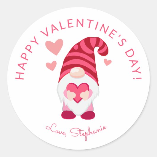 Sticker Rond Gnome mignonne tenant un coeur Saint Valentin (Devant)