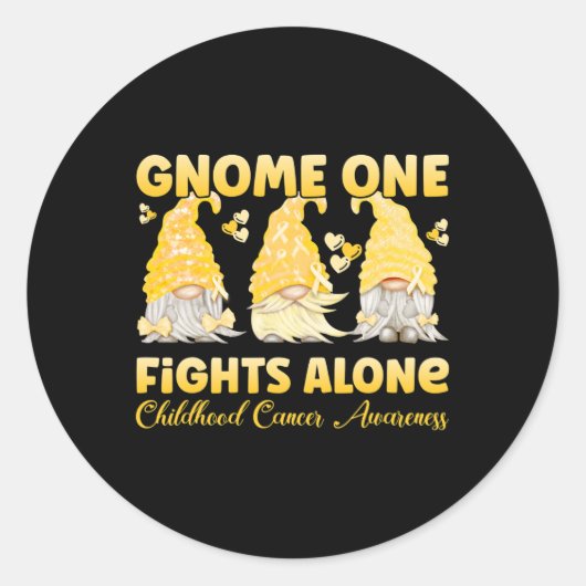 Sticker Rond Gnome One combat seul Gold Chilhood Cancer Aware (Devant)