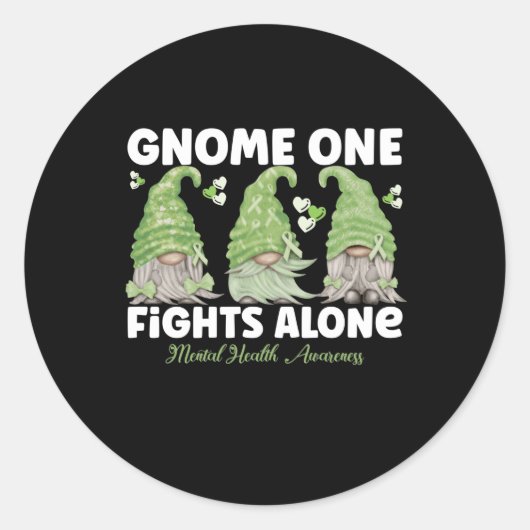 Sticker Rond Gnome One combat seul la santé mentale (Devant)