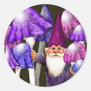 Sticker Rond Gnome psychédélique aux champignons