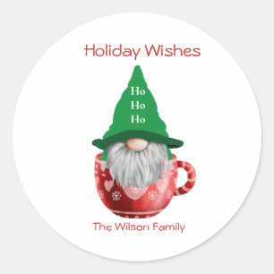 Sticker Rond Gnome Red Green Holiday Wings Personnalisé