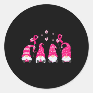 Sticker Rond Gnome Sensibilisation au cancer du sein Pink Ribbo