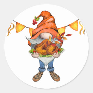Sticker Rond Gnome Thanksgiving Theme Anniversaire
