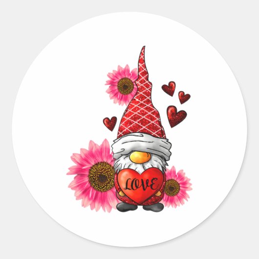 Sticker Rond Gnome Valentines Day Cute Gnome Heart Leopard Sunf (Devant)