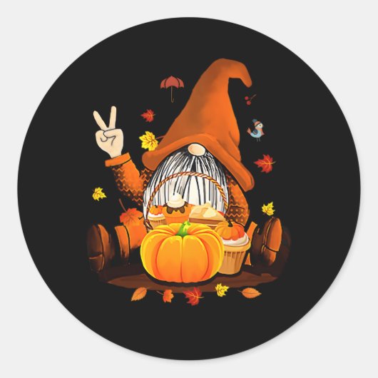 Sticker Rond Gnomes Automne Halloween Thanksgiving (Devant)