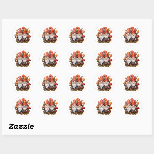 Sticker Rond Gnomes aux feuilles d'érable et champignons (Feuille)