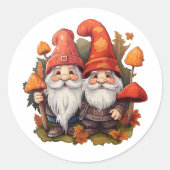 Sticker Rond Gnomes aux feuilles d'érable et champignons (Devant)