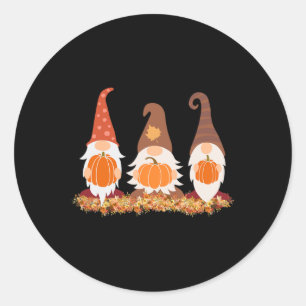 Sticker Rond Gnomes D'Automne Et Feuilles D'Automne Mignons Gra