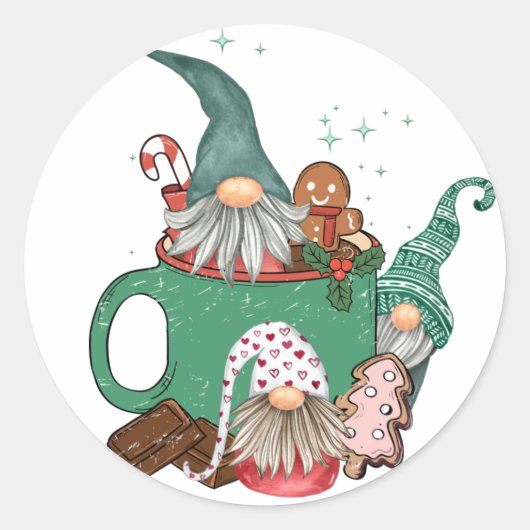 Sticker Rond Gnomes et cacao de Noël (Devant)