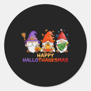 Sticker Rond Gnomes Halloween Thanksgiving Christmas Happy Hall