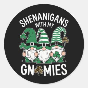 Sticker Rond Gnomes léopard Shamrock chanceux St Patricks Day 