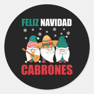 Sticker Rond Gnomes mexicains Feliz Navidad Cabrones Mexique
