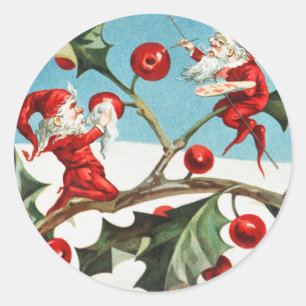 Sticker Rond Gnomes painting holly berries in snow