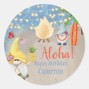 Sticker Rond Gnomes Tropical sur la Beach Luau Party