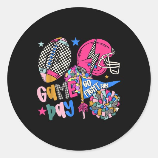 Sticker Rond Go Fight Win Touchdown American Football Game Day (Devant)