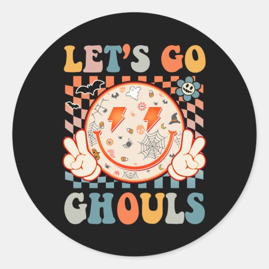 Sticker Rond Go Ghouls Hippie Smile Face Retro Halloween (Devant)