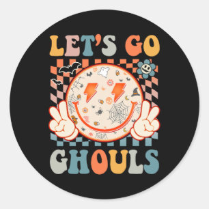 Sticker Rond Go Ghouls Hippie Smile Face Retro Halloween