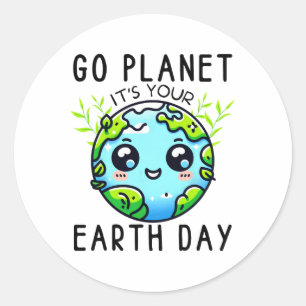Sticker Rond Go Planet Son Jour des terres Enseignant Enfants F