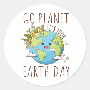 Sticker Rond Go Planet Son Jour des terres Enseignant Femmes Je