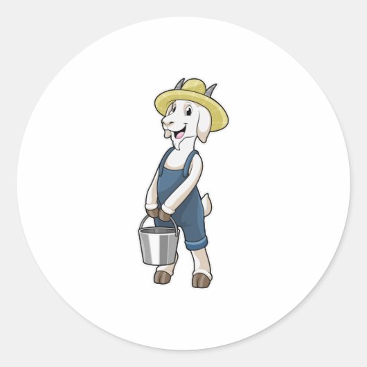 Sticker Rond Goat as Farmer with Bucket (Devant)