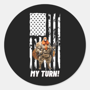 Sticker Rond Gobble Gobble Mon tour Drapeau Usa drôle