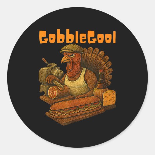 Sticker Rond Gobbol Turkey Day Thanksgiving Funny Gobble Thankf (Devant)