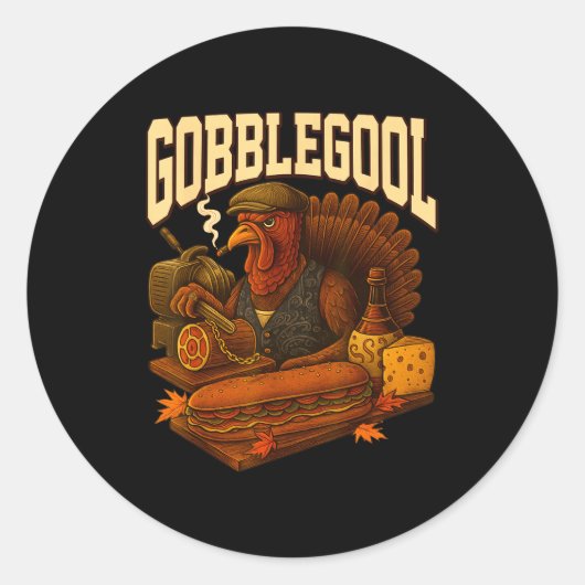Sticker Rond Gobbol Turkey Gobble Gool Thanksgiving Retro (Devant)