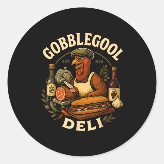 Sticker Rond Gobbol Turkey Thanksgiving Italian Turkey Chef (Devant)