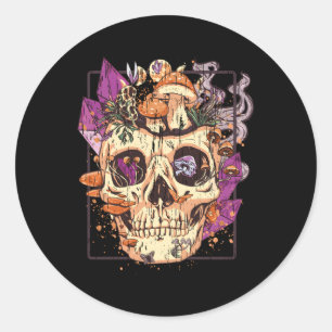Sticker Rond Goblincore esthétique Grunge Lune Cristaux Champig