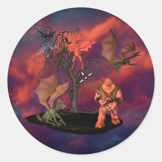 Sticker Rond Goblins effrayant Créations Ogre Halloween (Devant)