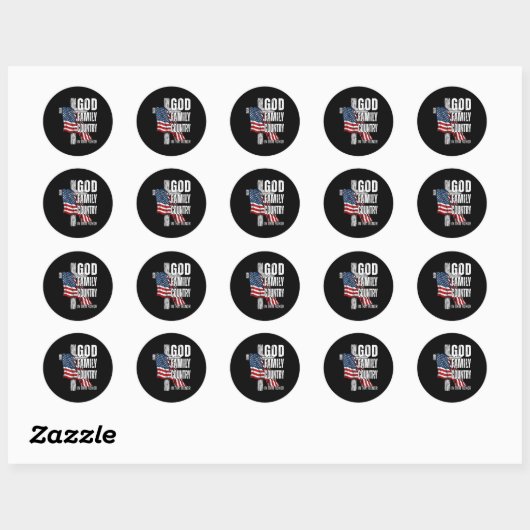 Sticker Rond God Family Country American Flag Christian Patriot (Feuille)