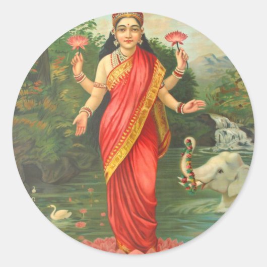 Sticker Rond Goddess Lakshmi - Raja Ravi Varma (Devant)
