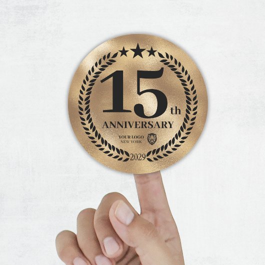 Sticker Rond Gold 15th Anniversary Business Logo Commemorative