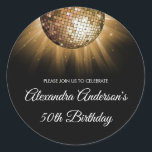 Sticker Rond Gold 50th Birthday Party Gold Disco Ball<br><div class="desc">Sticker Gold Cinquantième Anniversaire Gold Disco Ball Party L'Autocollant Gold and Black 50th Birthday Party Sticker est parfait pour une soirée moderne de 50th Birthday Party.</div>