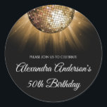 Sticker Rond Gold 50th Birthday Party Gold Disco Ball<br><div class="desc">Sticker Gold Cinquantième Anniversaire Gold Disco Ball Party L'Autocollant Gold and Black 50th Birthday Party Sticker est parfait pour une soirée moderne de 50th Birthday Party.</div>