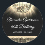 Sticker Rond Gold 60th Birthday Party 70's Disco Ball<br><div class="desc">Augmentez votre 60e anniversaire avec notre Sticker Disco Ball Gold 70's, conçu pour ajouter une pop de couleur et un flair rétro à votre fête. Cet autocollant est le complément parfait d'un panier à thème disco ou de tout événement où vous voulez insuffler une touche de "nostalgie les années 70"....</div>