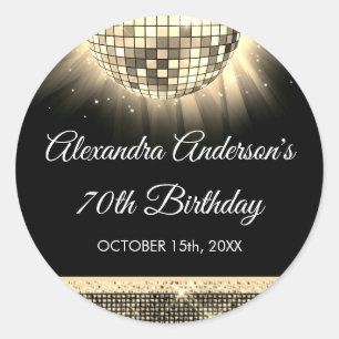 Sticker Rond Gold 70th Birthday Party 70's Disco Ball